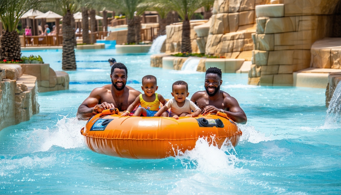 Family enjoying the lazy river at Aquaventure World Dubai